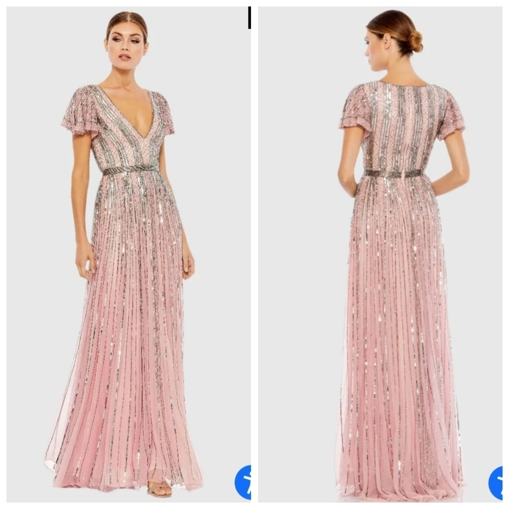 Mac Duggal Blush Pink Sequin V-Neck Gown Size 10 NEW w/ Defect